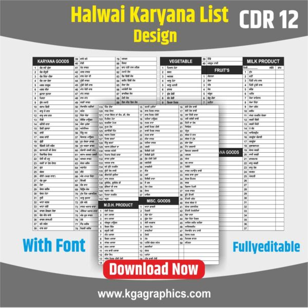 Halwai Karyana List For Marriage
