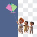 Punjabi Cute Boy & Girl with Kite Png