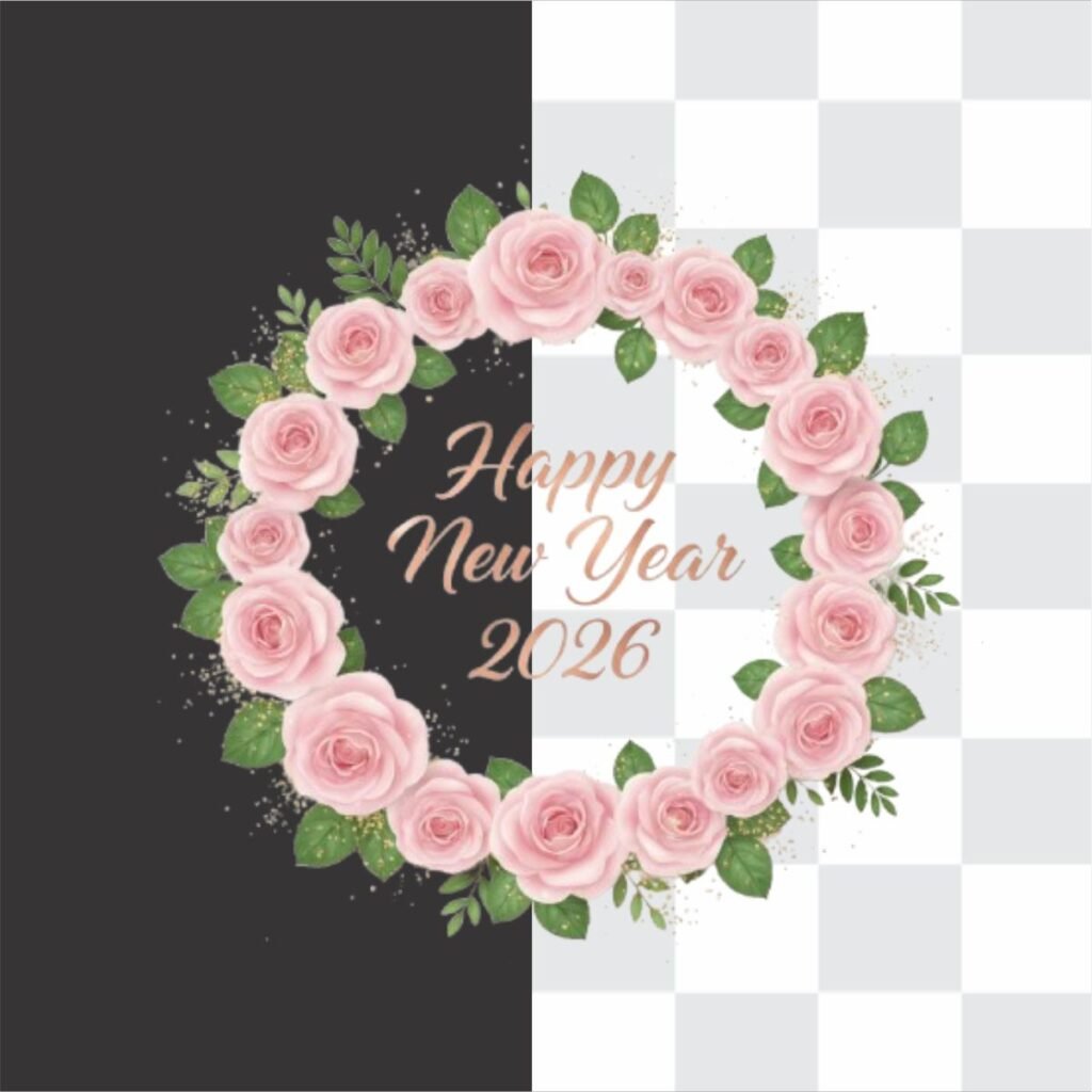 Happy New Year 2026 Pink Rose Flower