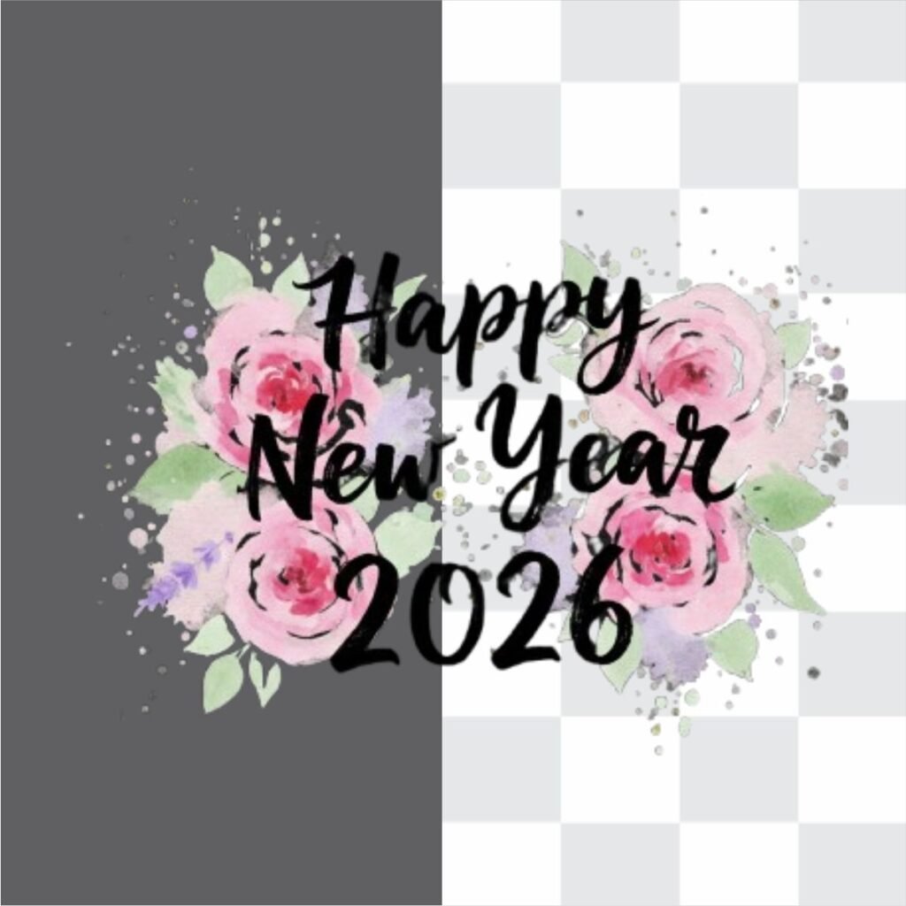 Happy New Year With Flower 2026 Png