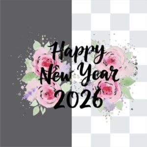 Happy New Year With Flower 2026 Png