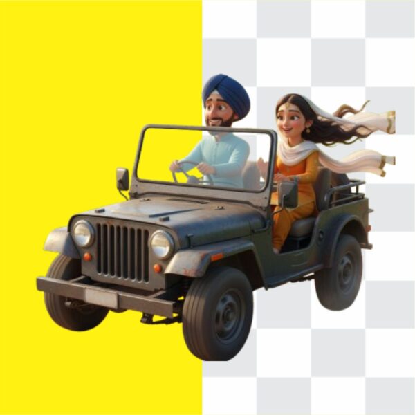 Punjabi Couple with jeep png